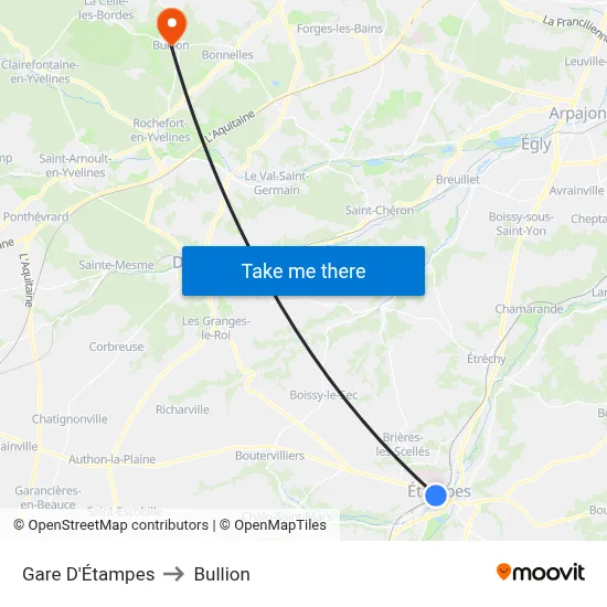 Gare D'Étampes to Bullion map