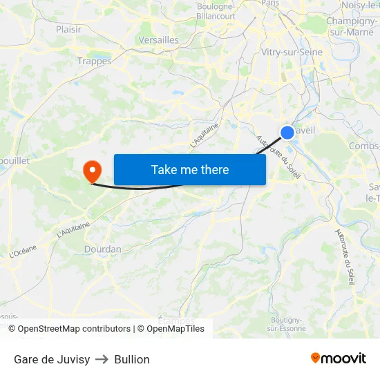 Gare de Juvisy to Bullion map