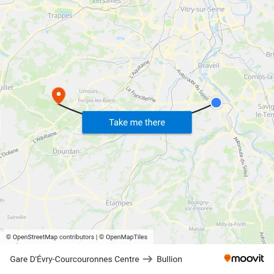 Gare D'Évry-Courcouronnes Centre to Bullion map
