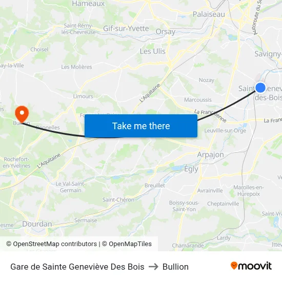 Gare de Sainte Geneviève Des Bois to Bullion map