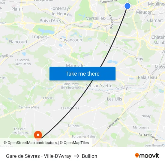 Gare de Sèvres - Ville-D'Avray to Bullion map