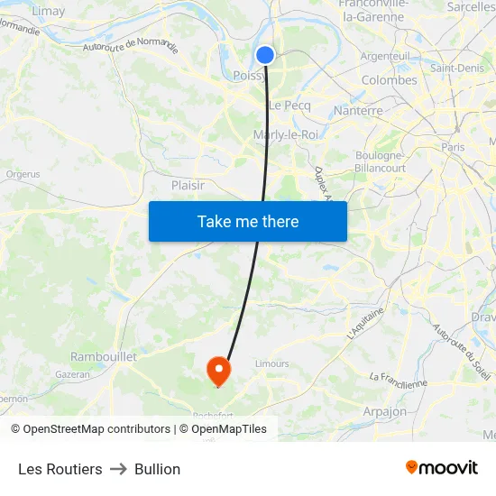 Les Routiers to Bullion map