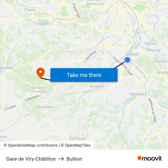 Gare de Viry-Châtillon to Bullion map
