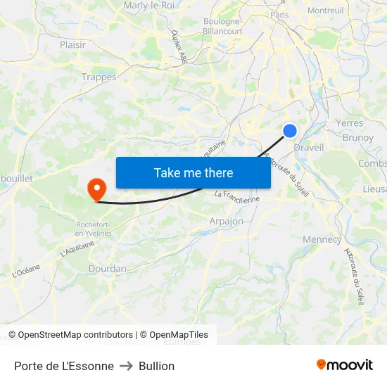 Porte de L'Essonne to Bullion map