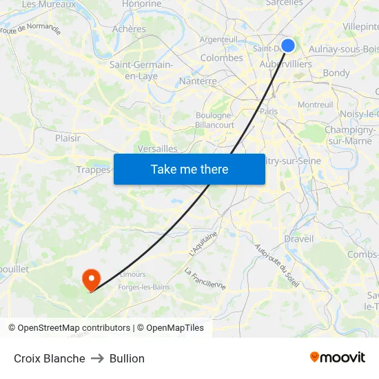 Croix Blanche to Bullion map