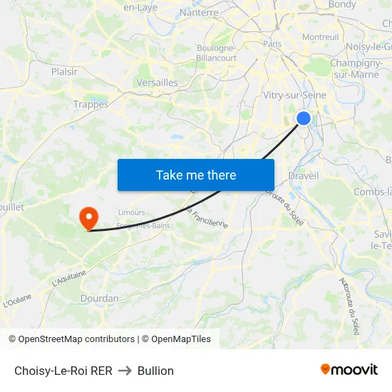 Choisy-Le-Roi RER to Bullion map