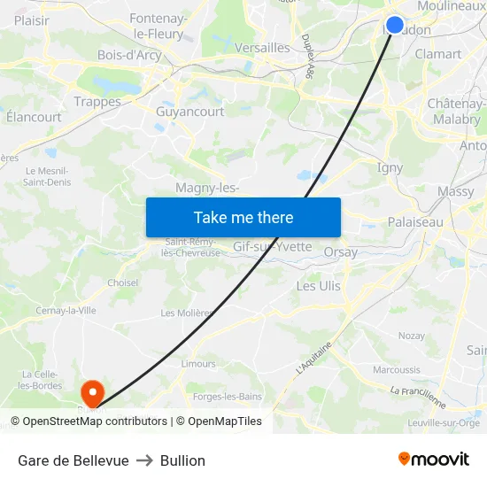 Gare de Bellevue to Bullion map
