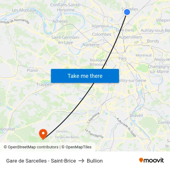 Gare de Sarcelles - Saint-Brice to Bullion map