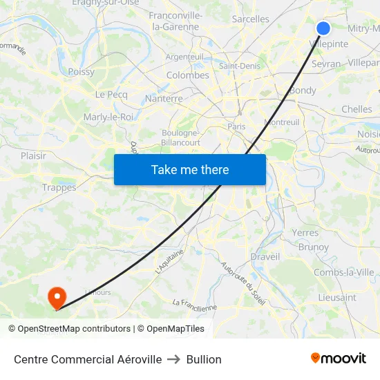Centre Commercial Aéroville to Bullion map