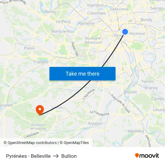 Pyrénées - Belleville to Bullion map