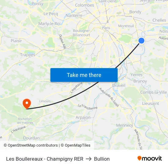 Les Boullereaux - Champigny RER to Bullion map
