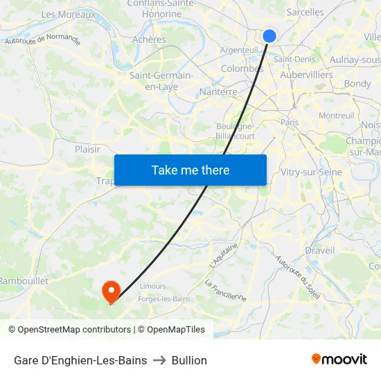 Gare D'Enghien-Les-Bains to Bullion map