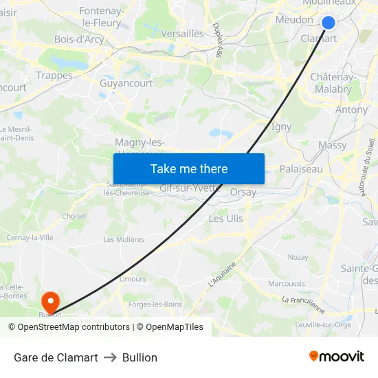 Gare de Clamart to Bullion map