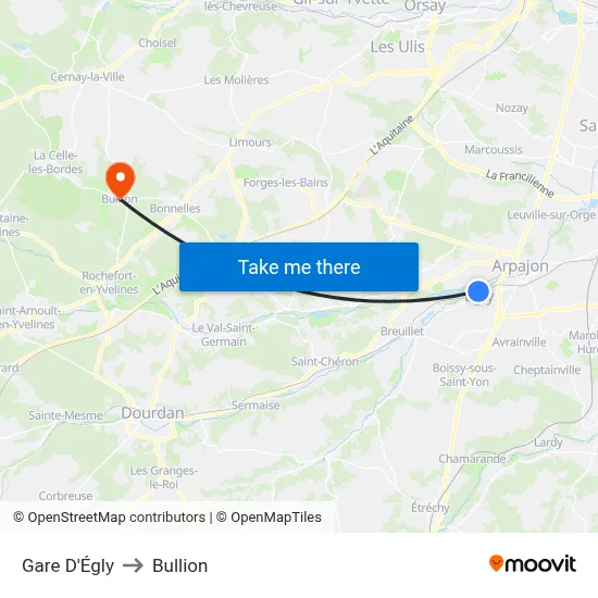 Gare D'Égly to Bullion map