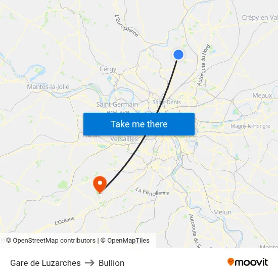 Gare de Luzarches to Bullion map