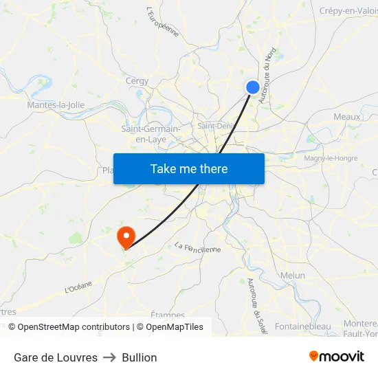 Gare de Louvres to Bullion map