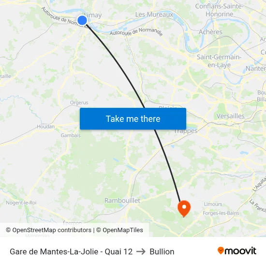 Gare de Mantes-La-Jolie - Quai 12 to Bullion map