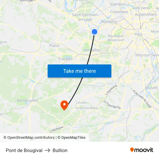 Pont de Bougival to Bullion map