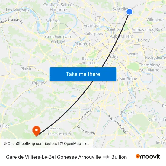 Gare de Villiers-Le-Bel Gonesse Arnouville to Bullion map