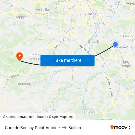 Gare de Boussy-Saint-Antoine to Bullion map