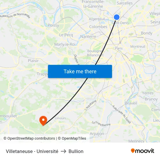 Villetaneuse - Université to Bullion map