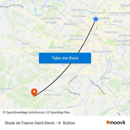 Stade de France Saint-Denis to Bullion map