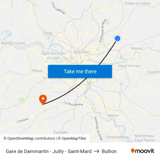 Gare de Dammartin - Juilly - Saint-Mard to Bullion map