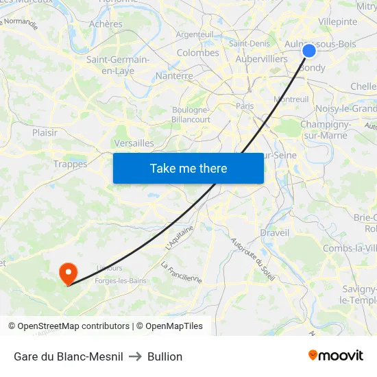 Gare du Blanc-Mesnil to Bullion map