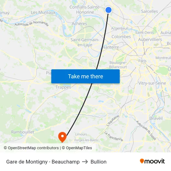 Gare de Montigny - Beauchamp to Bullion map