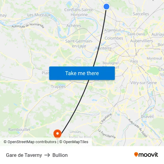 Gare de Taverny to Bullion map