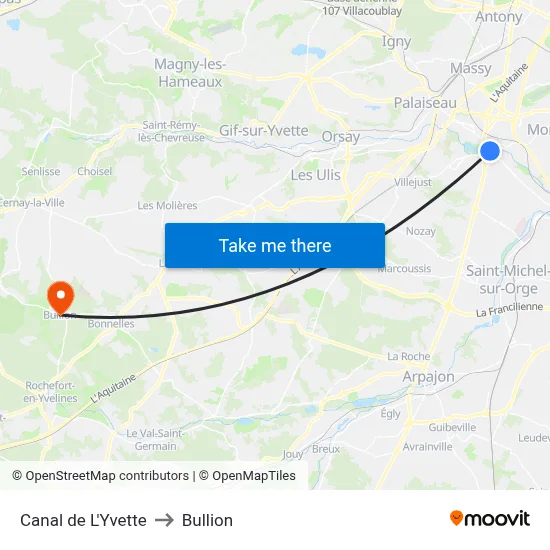 Canal de L'Yvette to Bullion map