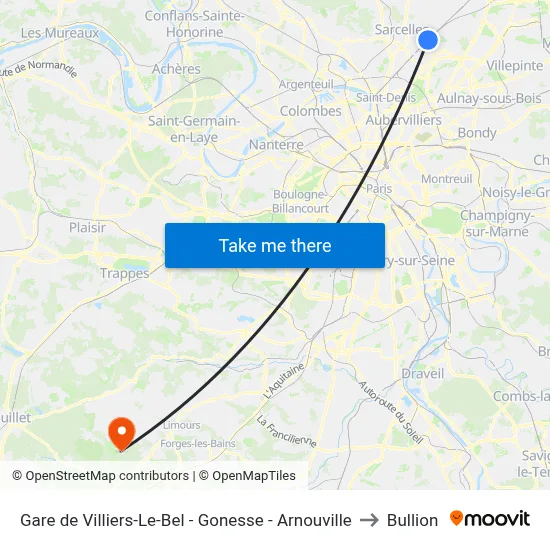 Gare de Villiers-Le-Bel - Gonesse - Arnouville to Bullion map