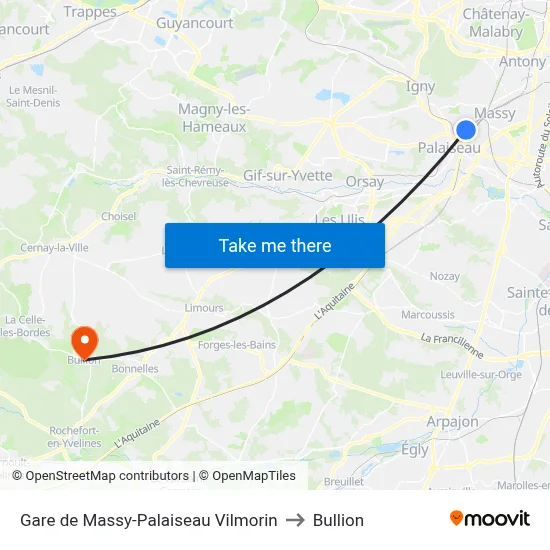 Gare de Massy-Palaiseau Vilmorin to Bullion map