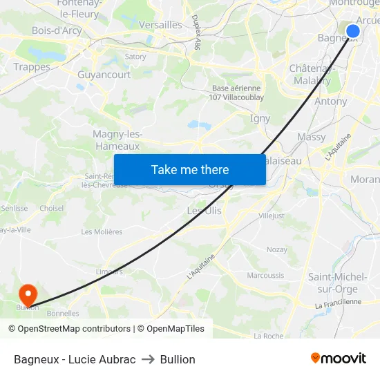 Bagneux - Lucie Aubrac to Bullion map