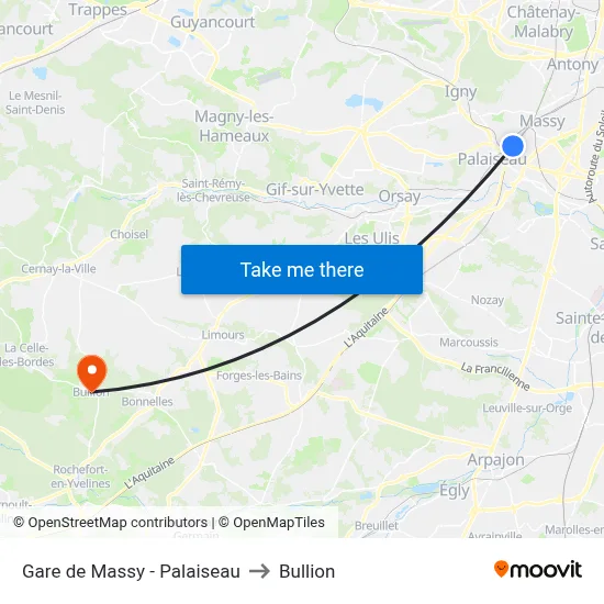 Gare de Massy - Palaiseau to Bullion map