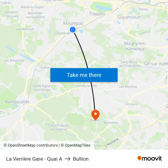 La Verrière Gare - Quai A to Bullion map