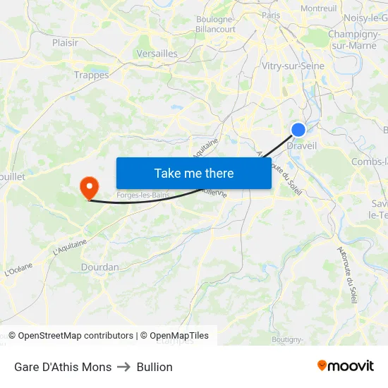 Gare D'Athis Mons to Bullion map
