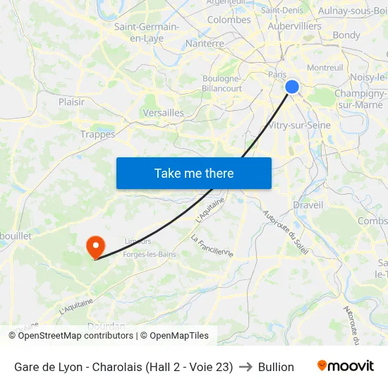 Gare de Lyon - Charolais (Hall 2 - Voie 23) to Bullion map