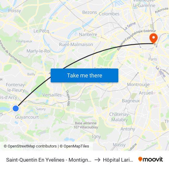Saint-Quentin En Yvelines - Montigny-Le-Bretonneux to Hôpital Lariboisière map