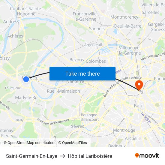 Saint-Germain-En-Laye to Hôpital Lariboisière map
