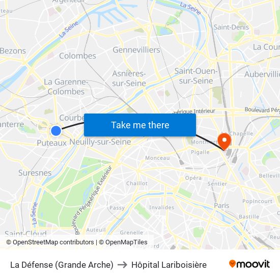 La Défense (Grande Arche) to Hôpital Lariboisière map