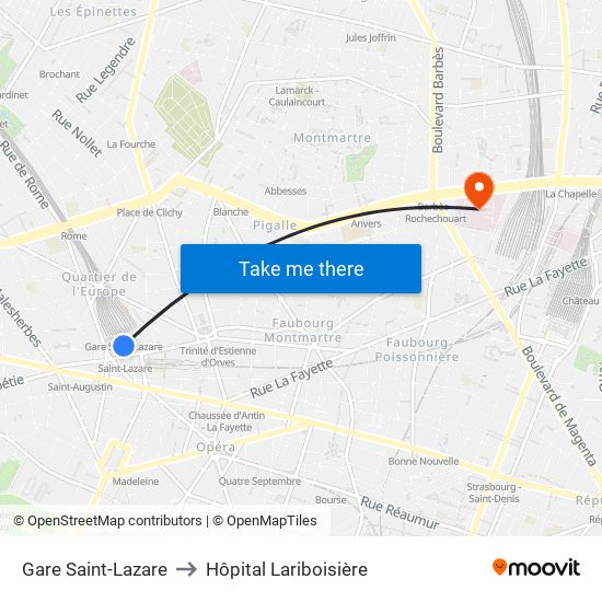 Gare Saint-Lazare to Hôpital Lariboisière map