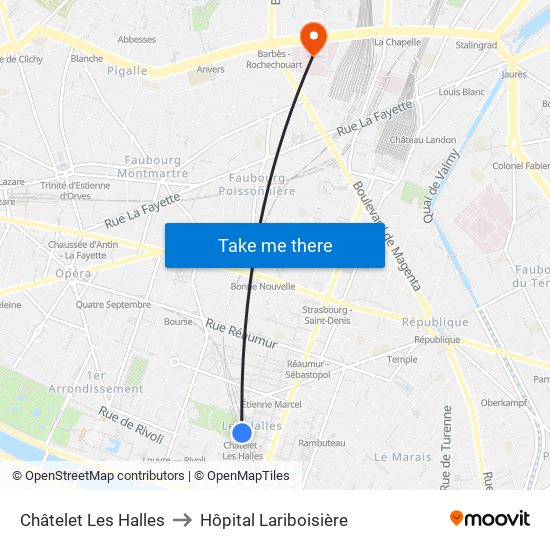 Châtelet Les Halles to Hôpital Lariboisière map