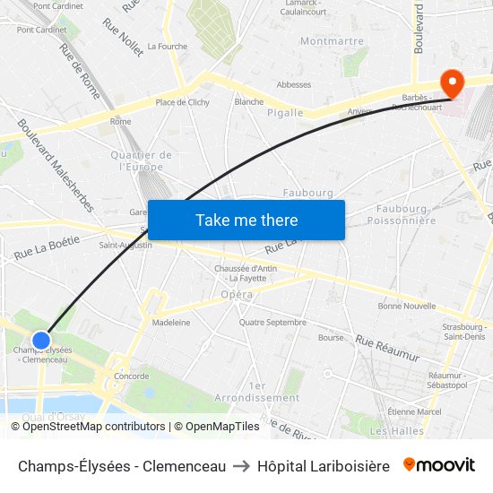 Champs-Élysées - Clemenceau to Hôpital Lariboisière map