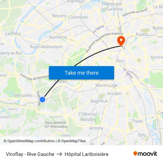 Viroflay - Rive Gauche to Hôpital Lariboisière map