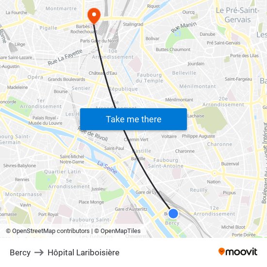 Bercy to Hôpital Lariboisière map