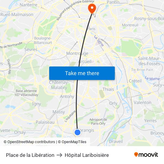 Place de la Libération to Hôpital Lariboisière map