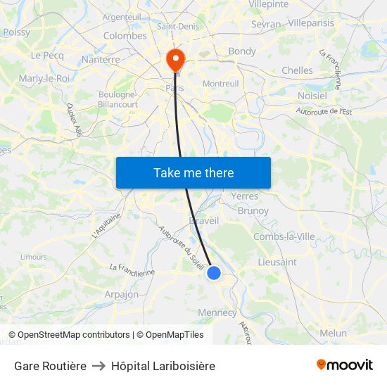 Gare Routière to Hôpital Lariboisière map