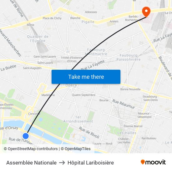 Assemblée Nationale to Hôpital Lariboisière map
