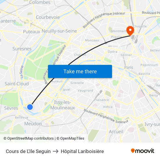 Cours de L'Ile Seguin to Hôpital Lariboisière map